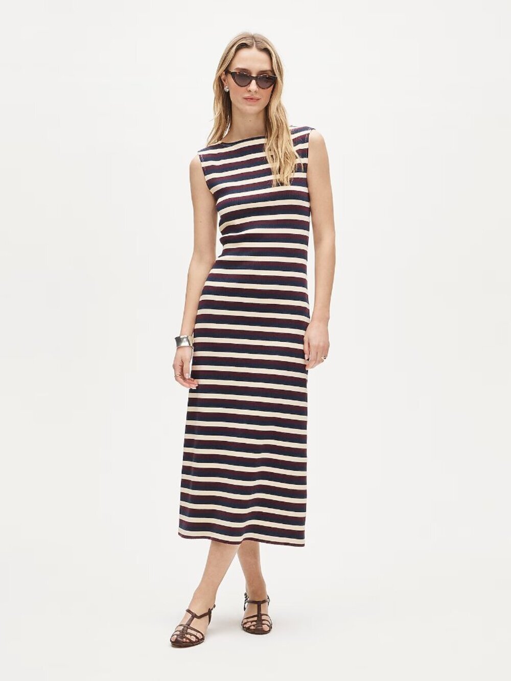 J.Crew Knit Boatneck Midi Dress in Stripe – Crosbystripe Candleligh – Size S – N - Picture 1 of 4